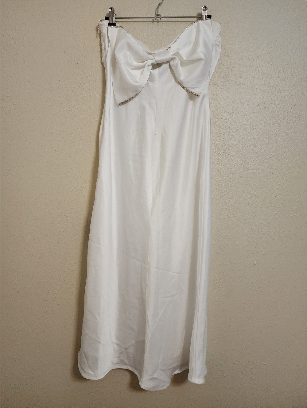 Lulus Luxe Crush White Satin Rhinestone Bow Strapless Midi Dress XL Wedding - Picture 8 of 11